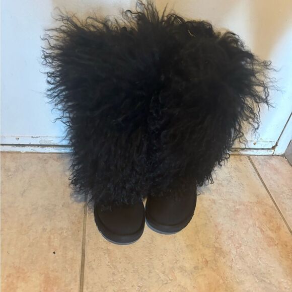 Ugg Australia Sheepskin Mongolian calf Tall Cuff Boots fur flats feather shoes - Picture 1 of 10